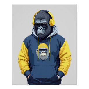 Pôster Gorilla Vestindo Hoodie Funny Legal Caráter Animal