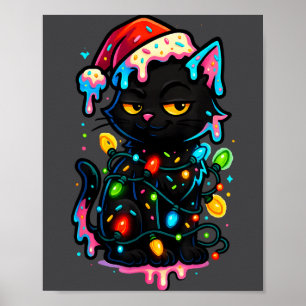 Poster Gorro de Papai Noel de Sorvete de Natal de Gato Pr