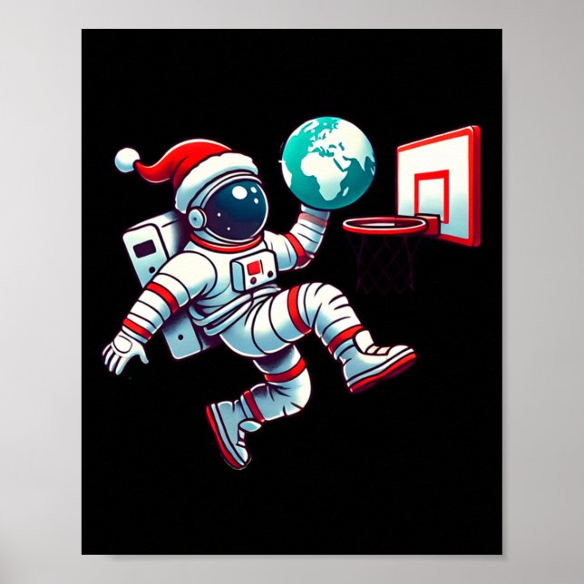 Poster Gorro de Papai Noel Engraçado Astronauta Dunking B (Frente)