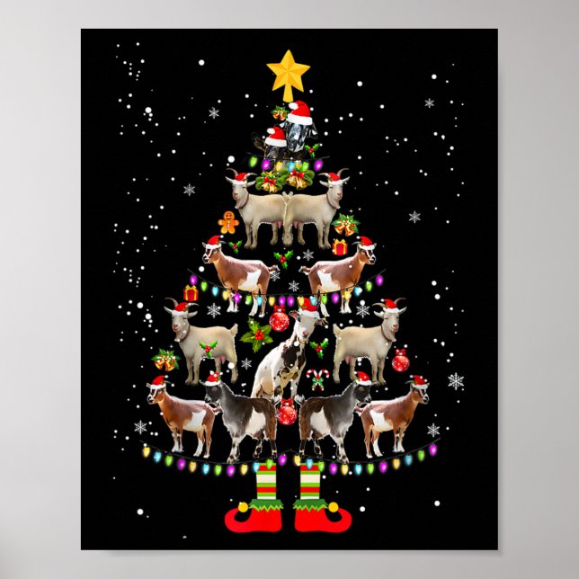 Poster Gostar do Natal Pajama Xmas Goats Tree Lights Sant (Frente)