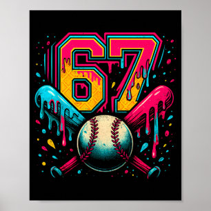 Poster Gotejamento de Beisebol 6 7 Número 67 Seis Sete Me
