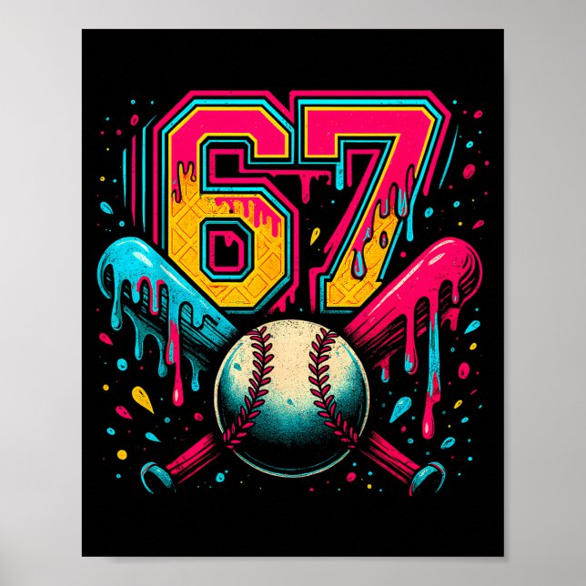 Poster Gotejamento de Beisebol 6 7 Número 67 Seis Sete Me (Frente)