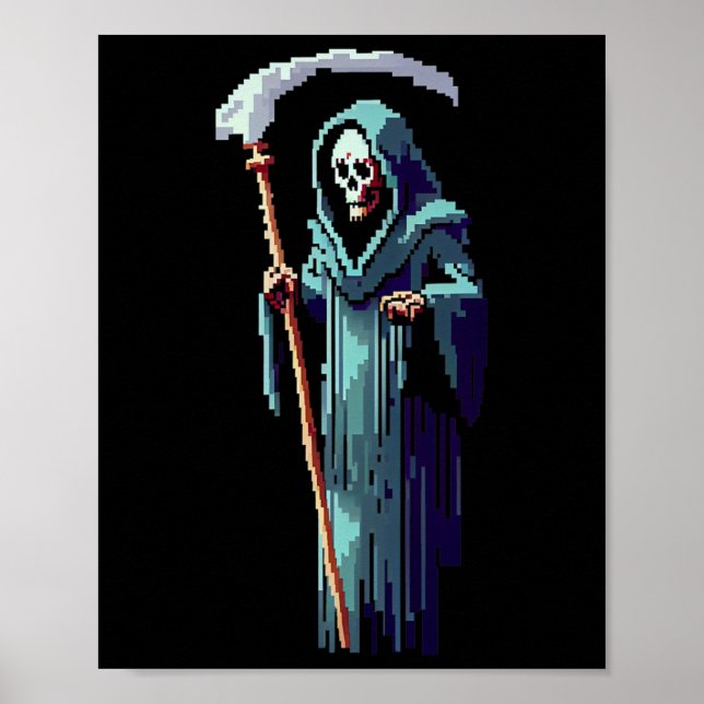 Poster Goth Gamer 8 Bit Arte Pixel Vídeo Game Ceifador  (Frente)