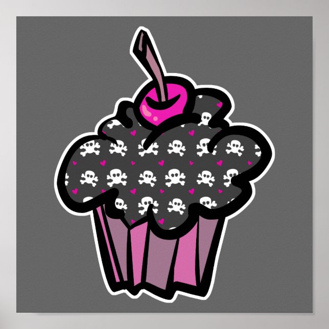 Pôster goth skull crossbones cupcake (Frente)