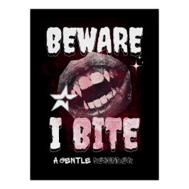 Pôster Goth Vampire T-Shirt BEWARE I BITE | Spooky Fangs 