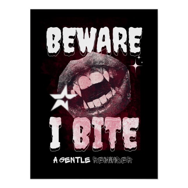 Pôster Goth Vampire T-Shirt BEWARE I BITE | Spooky Fangs  (Frente)