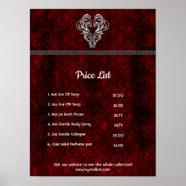 Poster Goth Vermelho Coração Prateado Damask