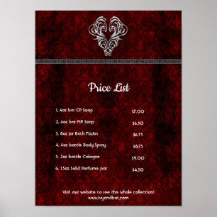 Poster Goth Vermelho Coração Prateado Damask