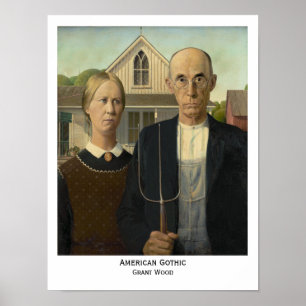 Pôster Gothic Americano, Gravura de Grant Wood