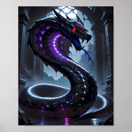 Poster Gothic Black Serpent Glowing Purple Neon Fantasy