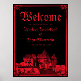 Poster Gothic Castle Border Black Red Wedding Welcome