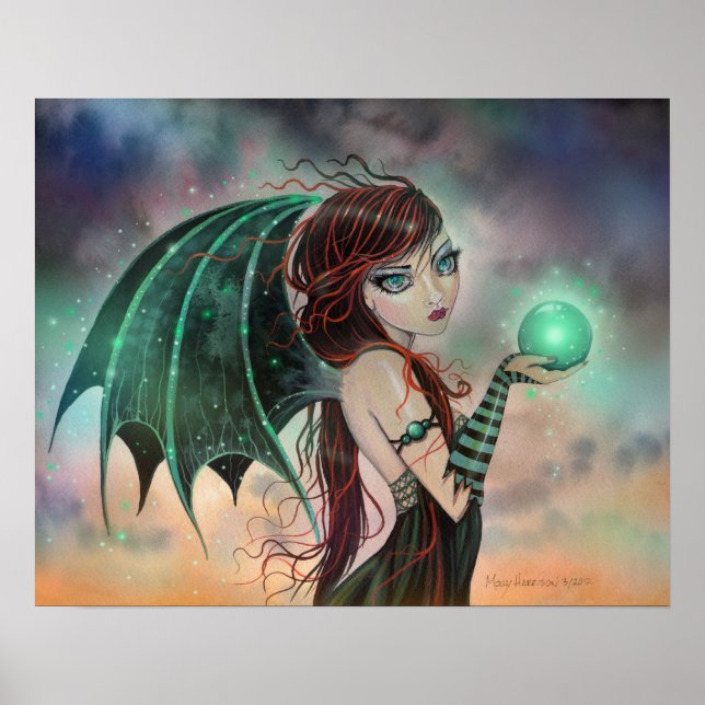 Pôster Gothic Fairy Vampire Green Gem Fantasy Art (Frente)