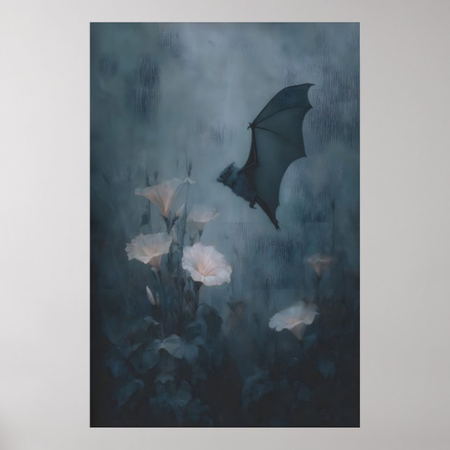 Poster Gothic Floral Bat Wall Art With Pale Pink Flowers (Frente)