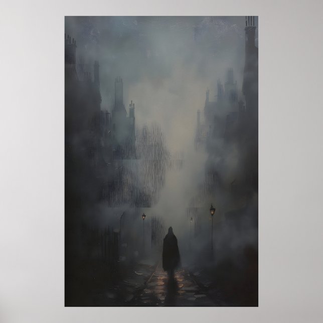 Poster Gothic Foggy Street Art Painting, Dark Academia (Frente)