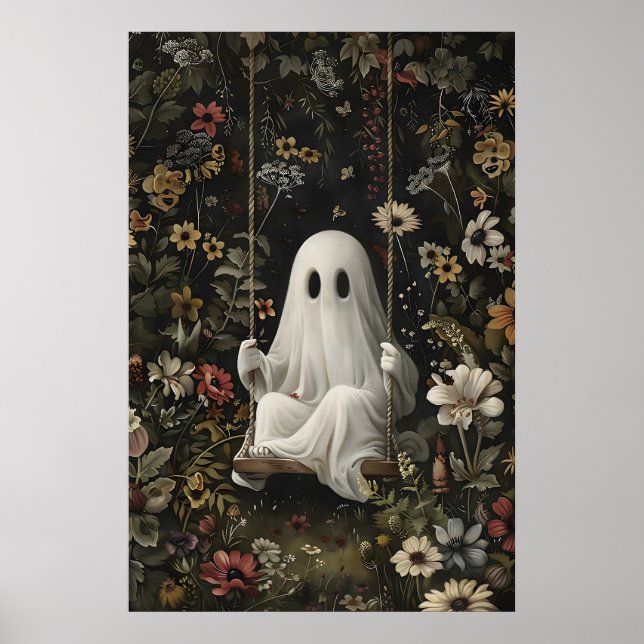 Poster Gothic Ghost On Swing Art Print, Dark Academia (Frente)