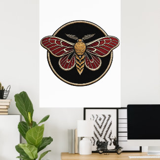 Poster Gothic Moth Emblem Dark Botanical Art
