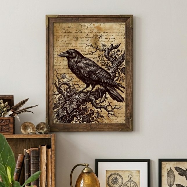 Poster Gothic Raven Vintage Script Dark Academia (Gothic raven dark academia poster)