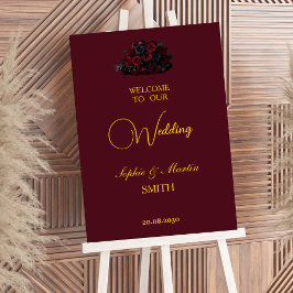 Poster Gothic Romance Burgundy Roses Elegant Welcome Sign