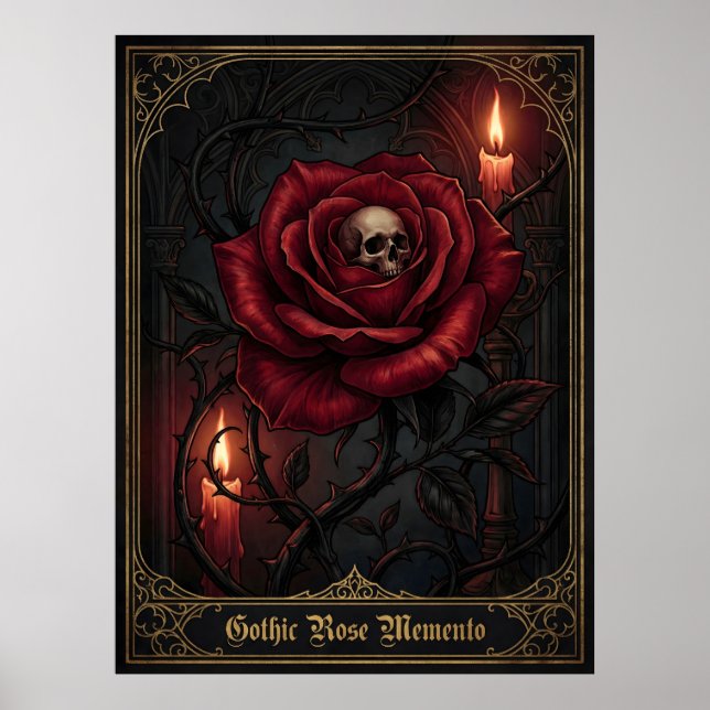 Poster Gothic Rose Memento Mori Skull Dark Floral Candle (Frente)