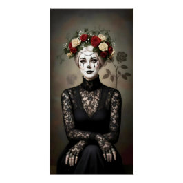 Pôster Gothic Rose Queen – Dark Romantic Art with Skeleto