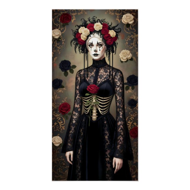 Pôster Gothic Rose Queen – Dark Romantic Art with Skeleto (Frente)