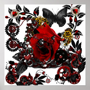 Pôster gótica amor steampunk funky design