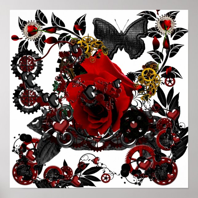 Pôster gótica amor steampunk funky design (Frente)