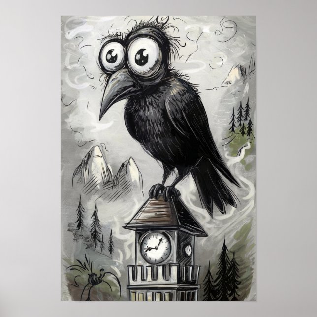 Poster Gótica Black Crow & Tower Spooky Halloween (Frente)
