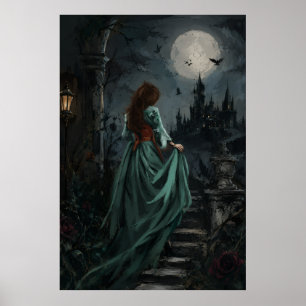 Poster Gótica Rainha Coruja Feminina Luz da Lua