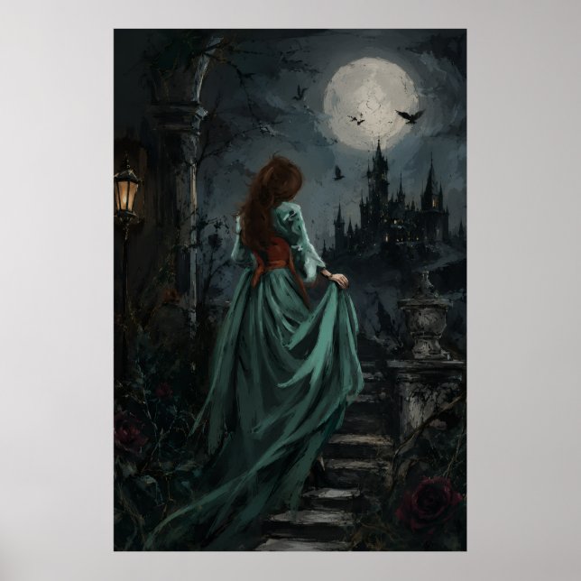 Poster Gótica Rainha Coruja Feminina Luz da Lua (Frente)