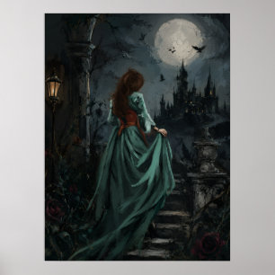 Poster Gótica Rainha Coruja Feminina Luz da Lua