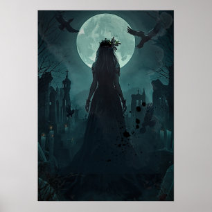 Poster Gótica Rainha Corvo Feminina Luz da Lua