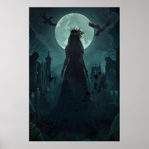 Poster Gótica Rainha Corvo Feminina Luz da Lua