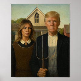Poster Gótico Americano Moderno - Paródia de Trump e Mela