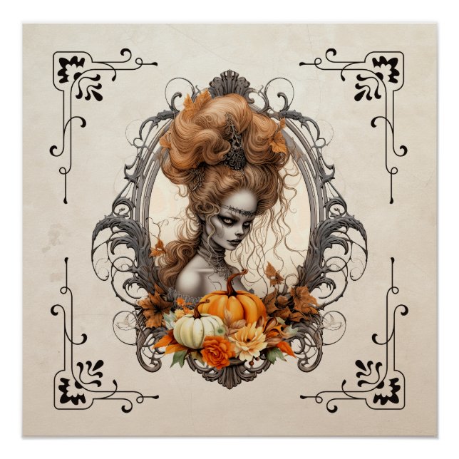 Pôster Gótico Creepy Lady Pumpkins (Frente)