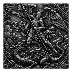 Pôster Gótico Cristão Arcanjo São Miguel Metal Cinza