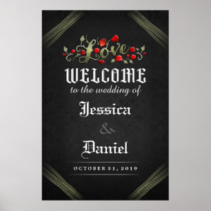 Poster gótico das rosas vermelhas 24x36 do AMOR