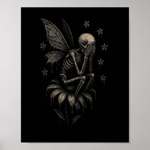 Poster Gótico Emo Fairycore Tee Triste Chorando Esqueleto