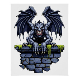Pôster Gótico Gargoyle: Um Guardião da Noite