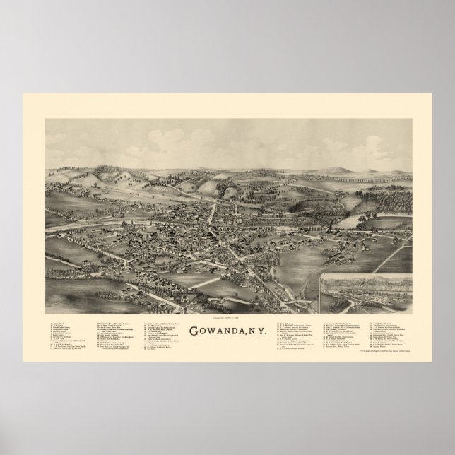 Poster Gowanda, NY Panorâmica - 1892 (Frente)