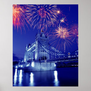 Pôster Grã-Bretanha, Londres. Fogos de artifício sobre a