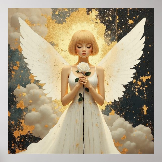 Poster Graça Celestial Anjo Bonito e Rosa   (Frente)