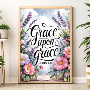 Poster Graça sobre Graça – Arte Cristã para Mulheres
