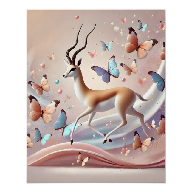 Pôster Grace in Motion Gazelle and Butterflies Fantasy  (Frente)