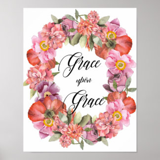 Poster Grace Sobre Grace, Bíblia, Flores De Aquarela,