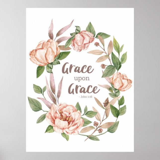 Poster Grace Sobre Grace - John 1:16 - Floral (Frente)