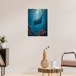Poster Graceful Manta Ray no oceano sol