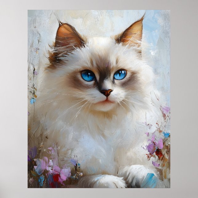 Poster Graceful Ragdoll Cat in a Flower Garden – Soft Pas (Frente)