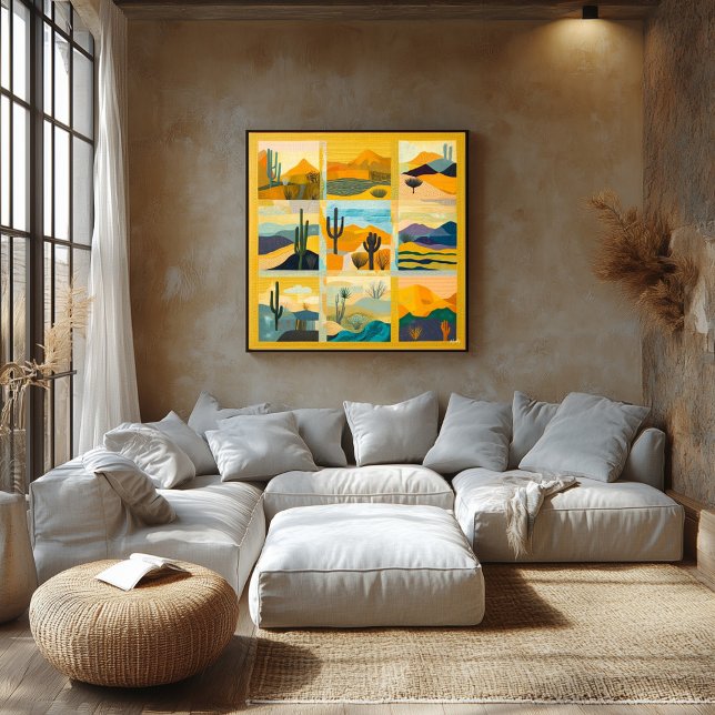 Pôster Grade Amarelo de Arte do Deserto - Geométrica Vibr (Criador carregado)