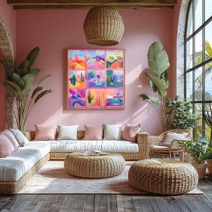 Pôster Grade de Arte do Deserto com Moldura Rosa – Geomét